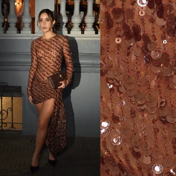 Camila Coelho | Cataleya Sequin Mini Dress in Caramel Brown XS - Picture 1 of 16